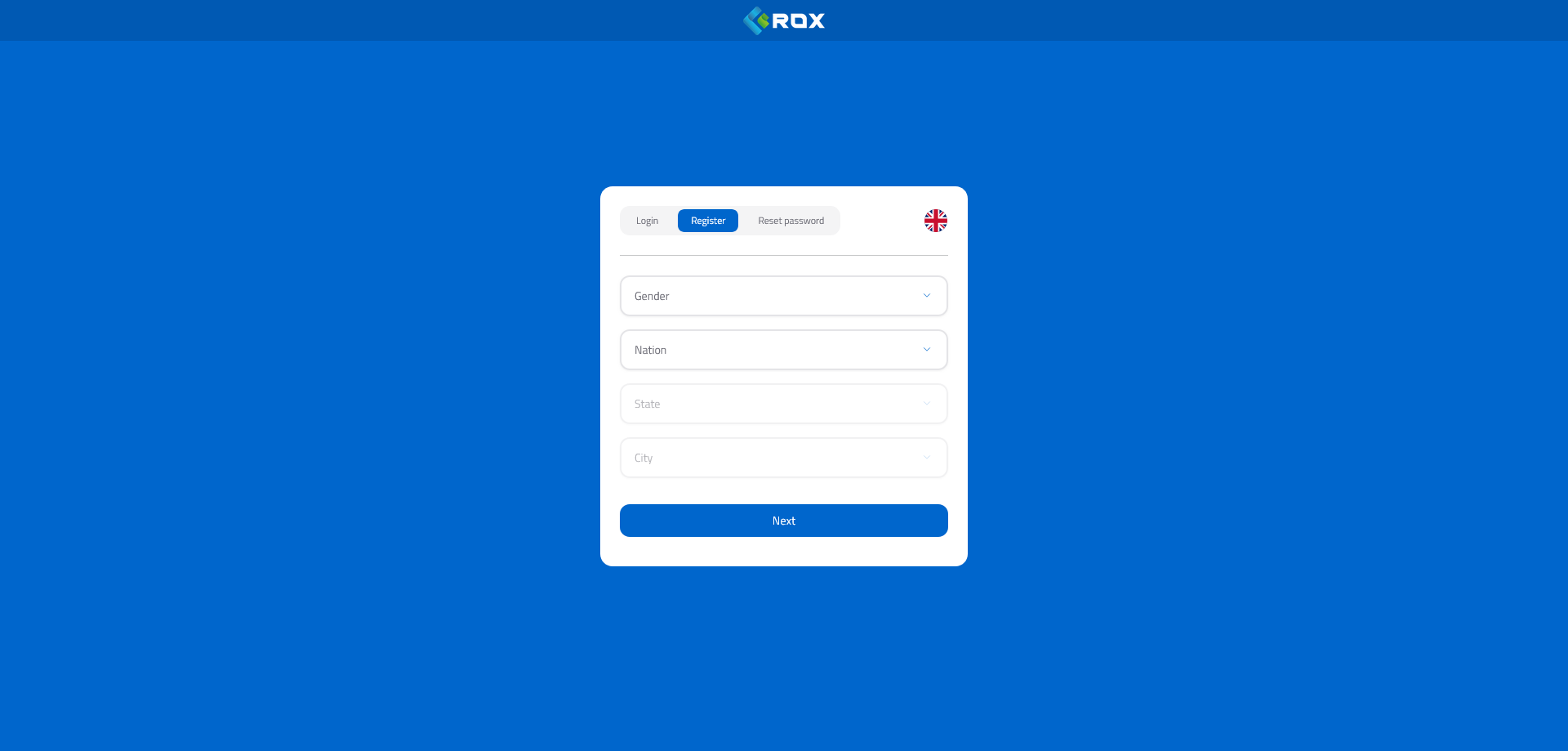 Schermata di registrazione dell'account