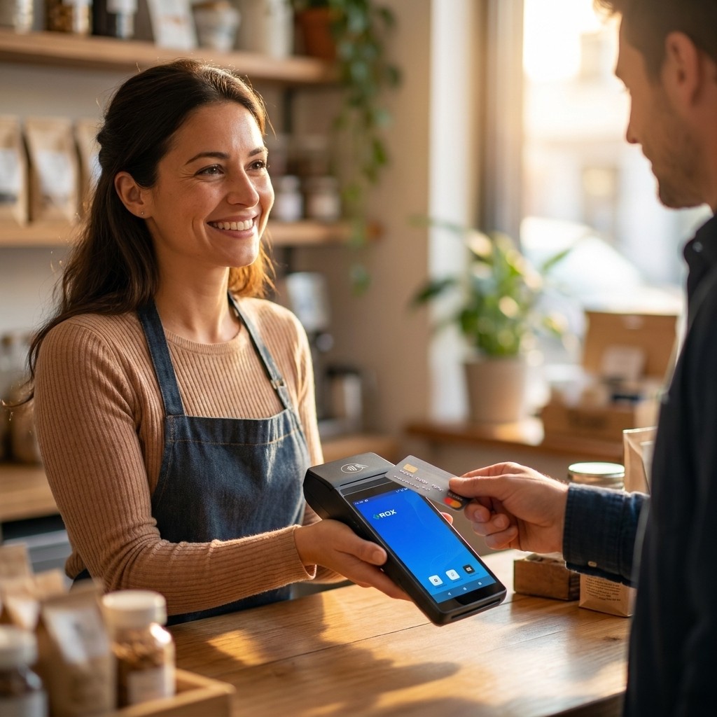 Merchant using the RoxPay POS to accept a credit card payment